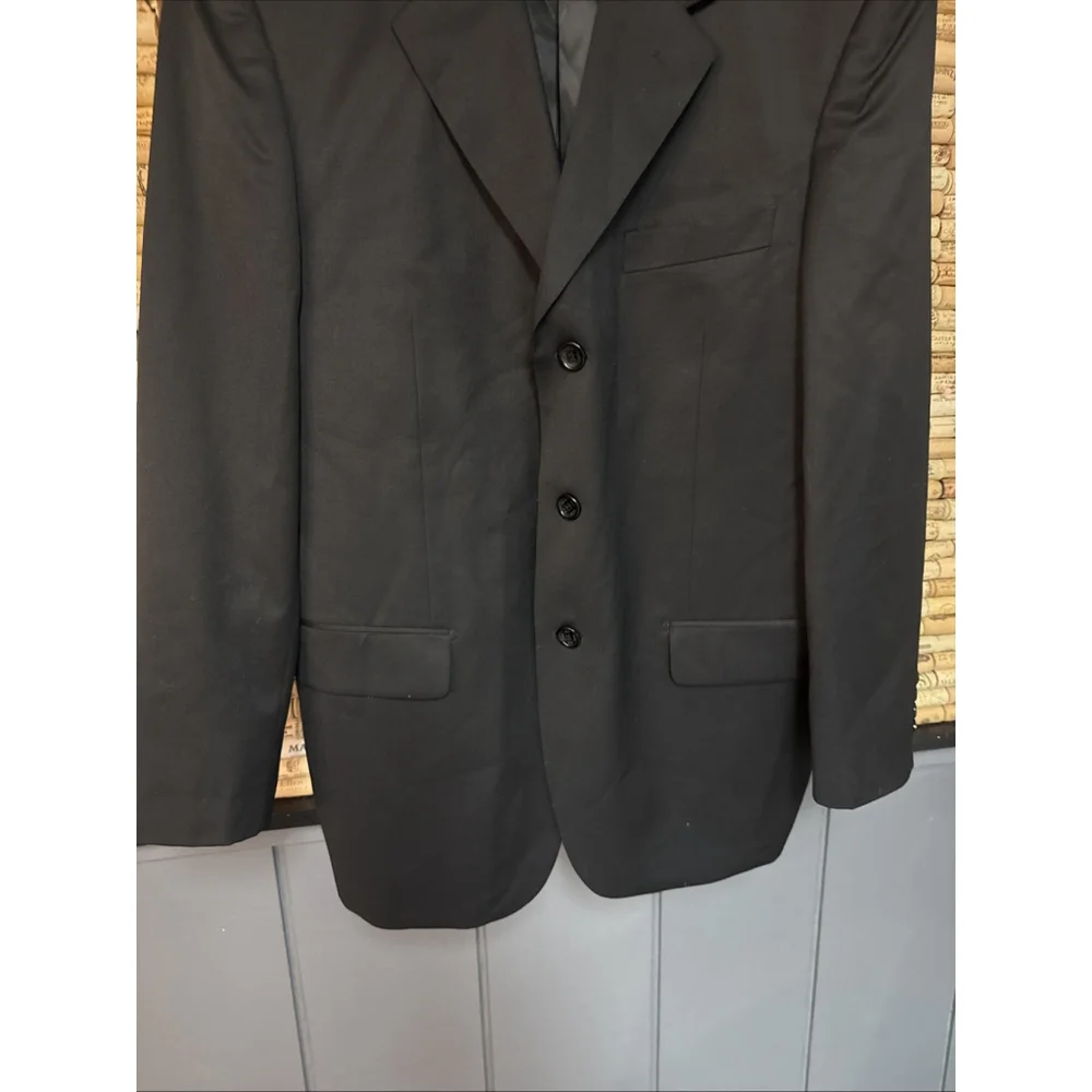 Richard Harris Sport Jacket Black Wool Blend 2- Button Flap Pockets Lined Sz 42R